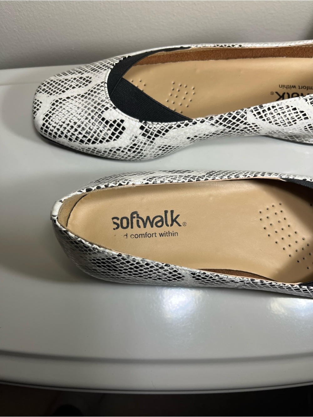 SoftWalk White Snake-Print Slip-On Flats - 8.5W - Picture 5 of 10
